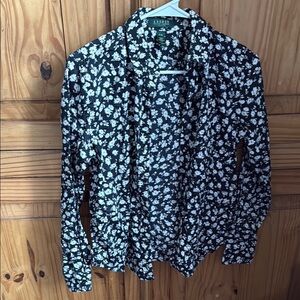 LAUREN RALPH LAUREN Floral Black and White Casual Button Down Shirt Size PM